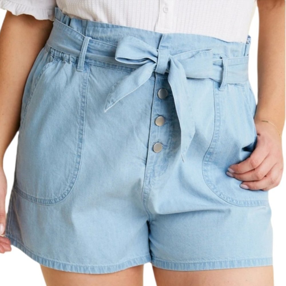 NEW Hayden Paperbag High Rise Shorts Chambray Plus 1X‎ Blue NWT